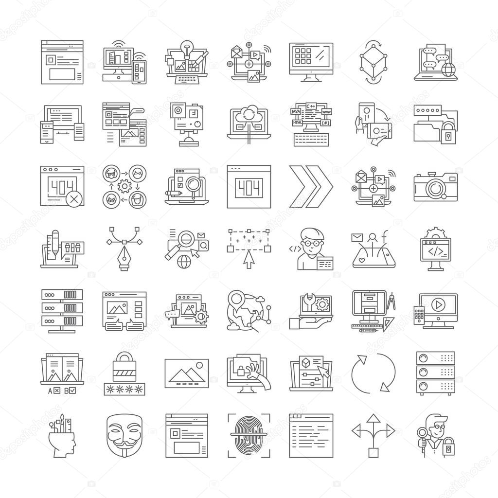 Website linear icons, signs, symbols vector line illustration set