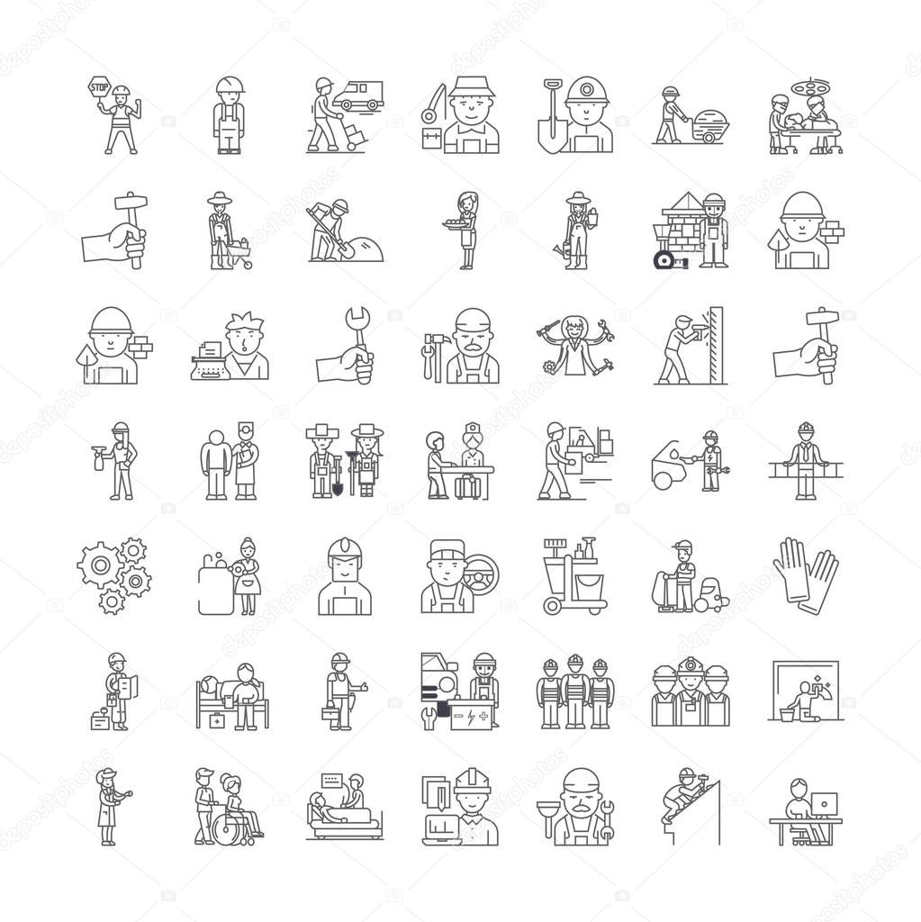 Working people linear icons, signs, symbols vector line illustration set