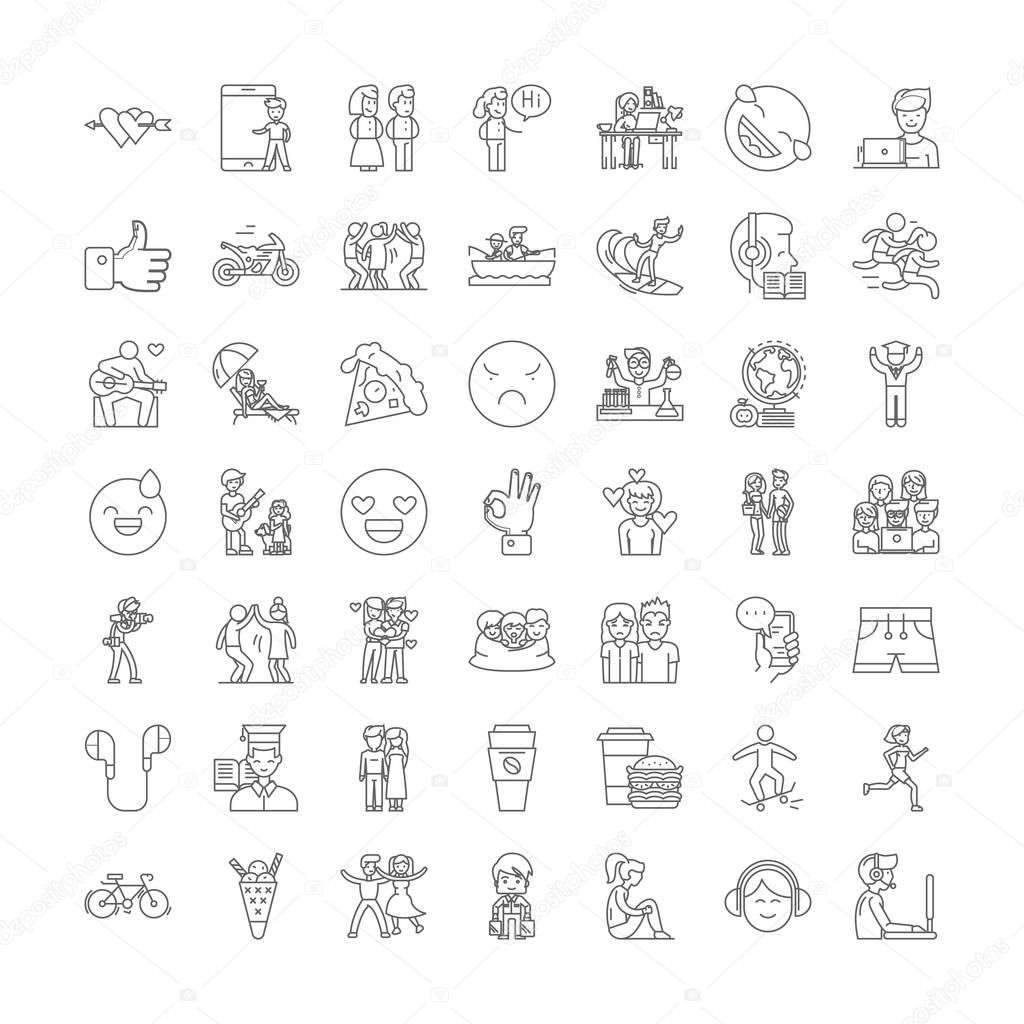 Friends line icons, signs, symbols vector, linear illustration set