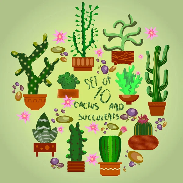 Lindos cactus en estilo de dibujos animados para el diseño de artículos para niños — Vector de stock
