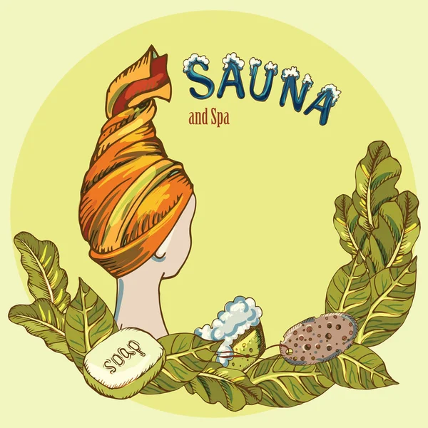 Imagen vectorial de accesorios de sauna en la imagen de fondo — Archivo Imágenes Vectoriales