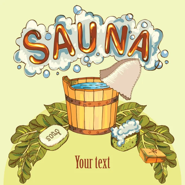 Vector image of sauna accessories in background image — Stock Illustration Vector image of sauna accessories in background image Royalty Free Stock Illustrations