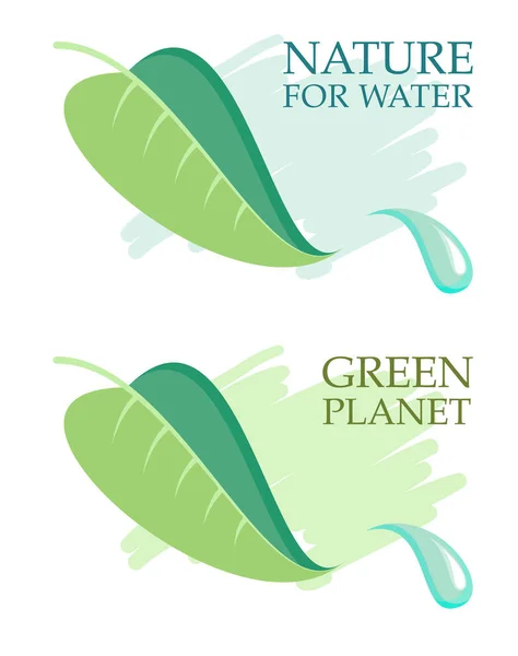 水滴付きの緑の葉 — ストックベクタ