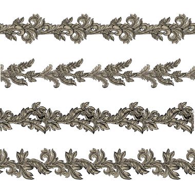 Yaprakları ile Barok eğri dal. Beyaz arka plan üzerinde tasarım öğesi.