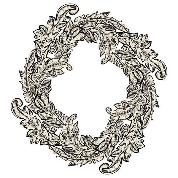 Barokk ívelt ág levelekkel. Design elem, fehér háttér. — Stock Vector