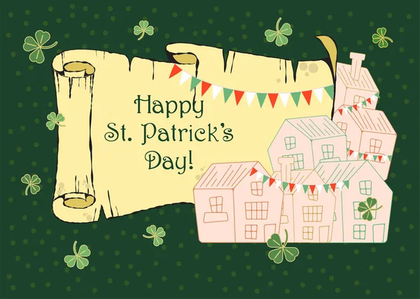 Affiche horizontale avec la Saint Patrick s Day. Illustration pour créer des cartes, salutations, invitations, tags, bannières, pages de destination. Design dans un style plat . — Image vectorielle