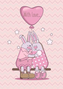 Karikatür tarzında Paskalya illüstrasyonu, kawaii rengi. Katolik Paskalyasının sembolleri, bahar tatili. Poster, kartpostal, broşür, davetiye, çocuk resmi yapmak için düz tasarım.