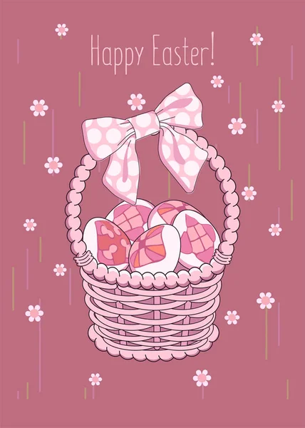 Ilustración de Pascua en estilo de dibujos animados, color kawaii. Símbolos de la Pascua Católica, vacaciones de primavera. Diseño plano para crear un póster, postal, volante, invitación, imagen de los niños . — Vector de stock