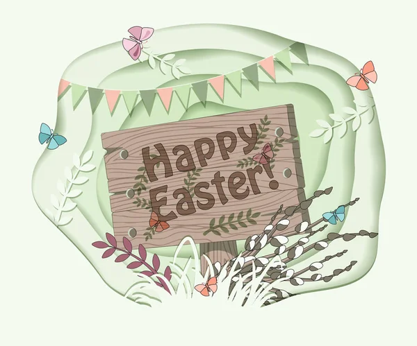 Tarjeta de Pascua en estilo de dibujos animados. Símbolos de la fiesta cristiana. Diseño vectorial para invitaciones, saludos, carteles . — Vector de stock