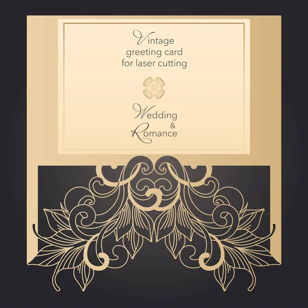 Blommönster För Laserpappersskärning Öppningsdesign Kuvert Kort Omslag Till Bröllop — Stock vektor