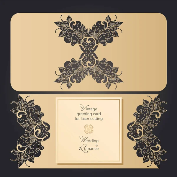レーザー紙の切断のための花柄 カード 結婚式用カバーのオープンワークデザイン — ストックベクタ