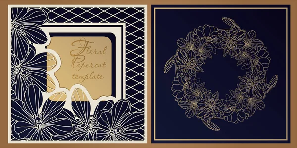 Blommig Papercut Mall För Utformning Fyrkantiga Kort Dekorativa Paneler Bröllop Royaltyfria illustrationer