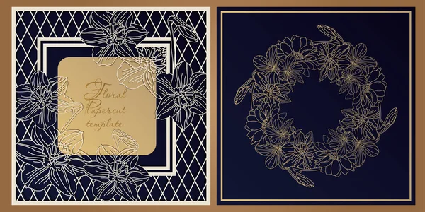 Plantilla Floral Papercut Para Diseño Tarjetas Cuadradas Paneles Decorativos Impresión Gráficos Vectoriales