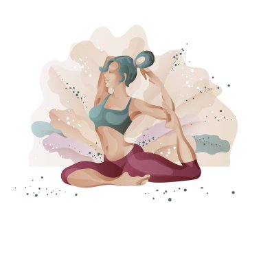 Yoga pozisyonunda bir kadın. Pankart, poster, web sayfası tasarımı için şablon. Vektör ortamı