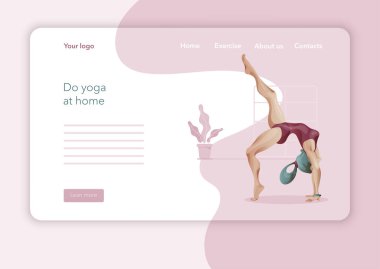 Yoga Stüdyosu için yaratıcı web sitesi tasarımı. Web sayfası tasarımının modern düz tasarım konsepti. Yoga egzersizi, yoga pozu veren kadın. Vektör illüstrasyonu