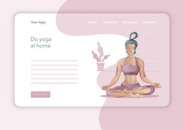 Yoga Stüdyosu için yaratıcı web sitesi tasarımı. Web sayfası tasarımının modern düz tasarım konsepti. Yoga egzersizi, yoga pozu veren kadın. Vektör illüstrasyonu