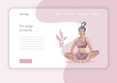 Yoga Stüdyosu için yaratıcı web sitesi tasarımı. Web sayfası tasarımının modern düz tasarım konsepti. Yoga egzersizi, yoga pozu veren kadın. Vektör illüstrasyonu.