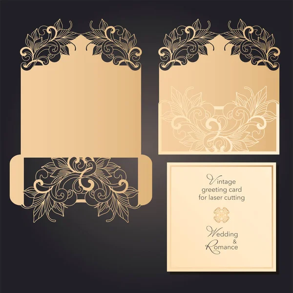 Envelope Postcard 레이저 절단을 템플릿 결혼식 디자인 Vector Clipart — 스톡 벡터