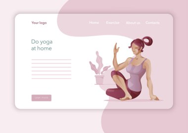 Yoga Stüdyosu için yaratıcı web sitesi tasarımı. Web sayfası tasarımının modern düz tasarım konsepti. Yoga egzersizi, yoga pozu veren kadın. Vektör illüstrasyonu.
