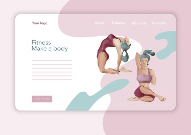 Yoga Stüdyosu için yaratıcı web sitesi tasarımı. Web sayfası tasarımının modern düz tasarım konsepti. Yoga egzersizi, yoga pozu veren kadın. Vektör illüstrasyonu.