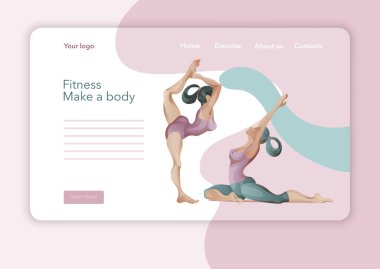 Yoga Stüdyosu için yaratıcı web sitesi tasarımı. Web sayfası tasarımının modern düz tasarım konsepti. Yoga egzersizi, yoga pozu veren kadın. Vektör illüstrasyonu.