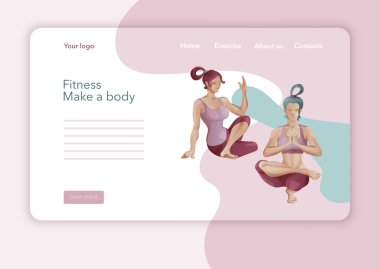 Yoga Stüdyosu için yaratıcı web sitesi tasarımı. Web sayfası tasarımının modern düz tasarım konsepti. Yoga egzersizi, yoga pozu veren kadın. Vektör illüstrasyonu.
