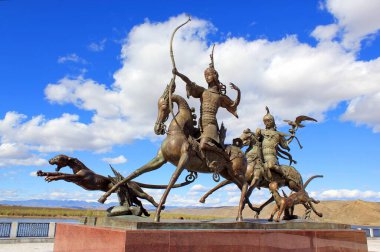 The sculptural ensemble `Royal hunt` by the Buryat sculptor Dashi Namdakov in the city of Kyzyl republic of Tuva. The author of the composition is the Buryat sculptor Dashi Namdakov. clipart