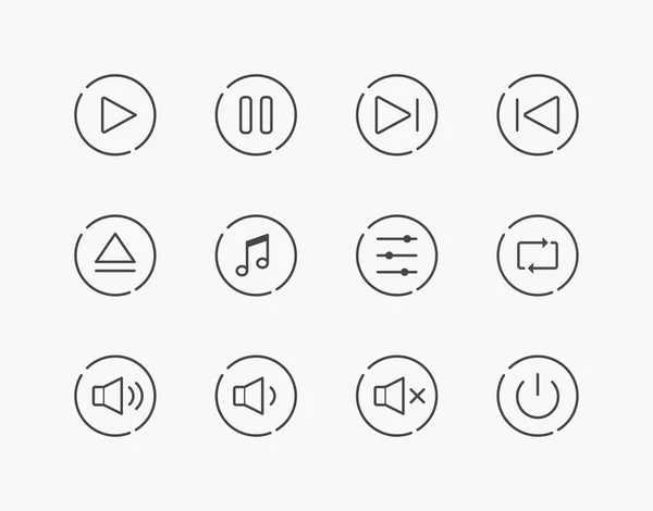 Ensemble simple d'icônes de ligne mince de contrôle de jeu de musique — Image vectorielle