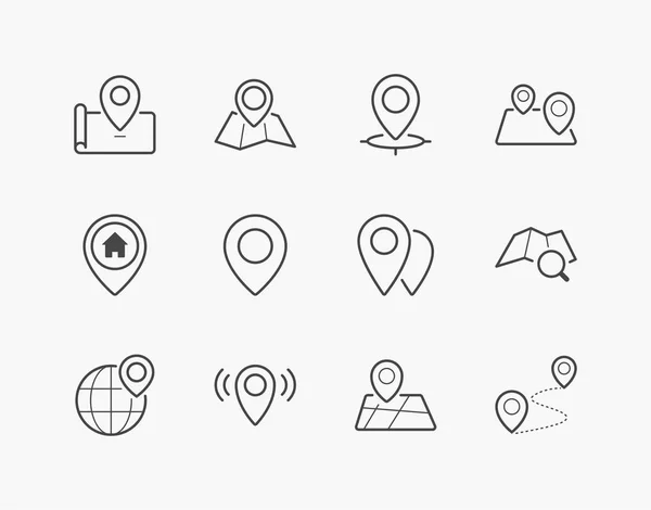Conjunto simple de iconos de línea delgada de pin de ubicación Ilustraciones de stock libres de derechos