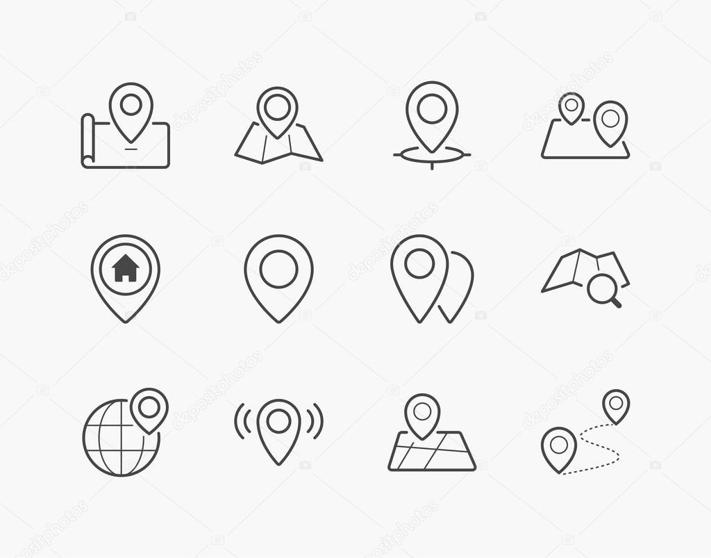 Simple Set of Location Pin Thin Line Icons