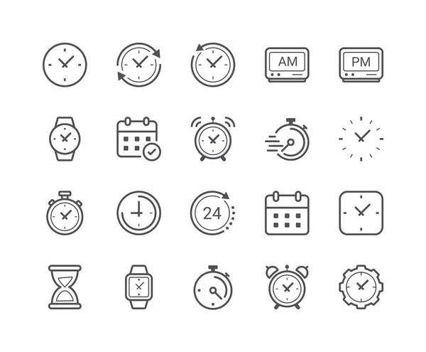 Minimalny zestaw czas i zegar linii ikony — Wektor stockowy