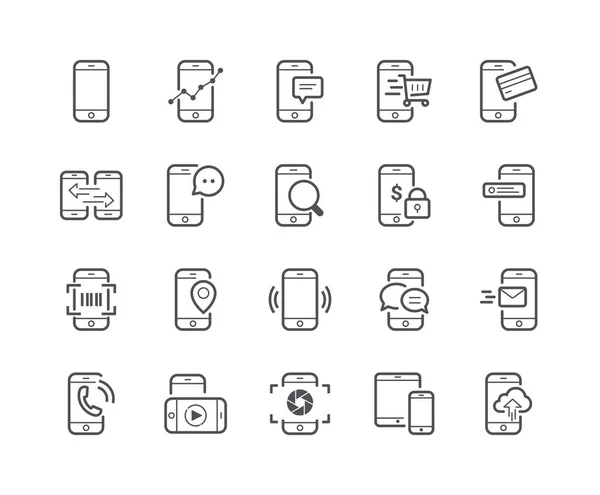 Conjunto mínimo de iconos de línea de teléfono móvil Vectores de stock libres de derechos