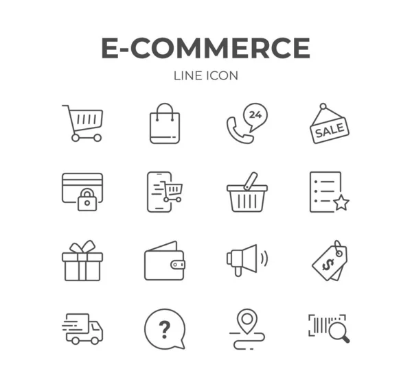 Conjunto Iconos Línea Comercio Electrónico — Vector de stock