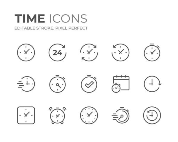 Time Clock Line Icons Set — Wektor stockowy