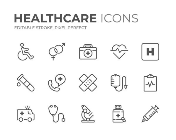 Set Iconos Línea Atención Médica Ilustraciones de stock libres de derechos
