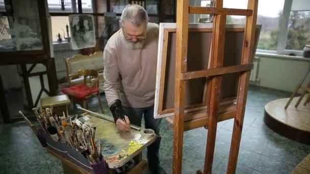 Художник в творческом процессе — стоковое видео