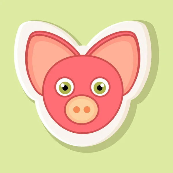 Adesivo com o rosto de um porco rosa em estilo cartoon é isolado em um fundo simples . — Vetor de Stock
