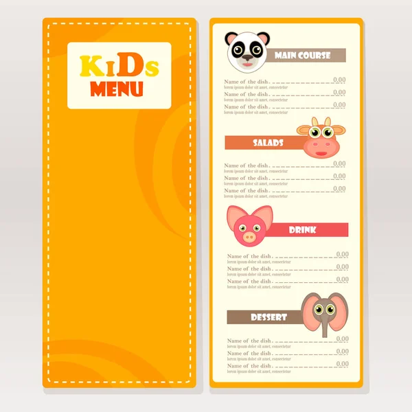 Design sample kids menu for cafes, restaurants. — Stock Vector