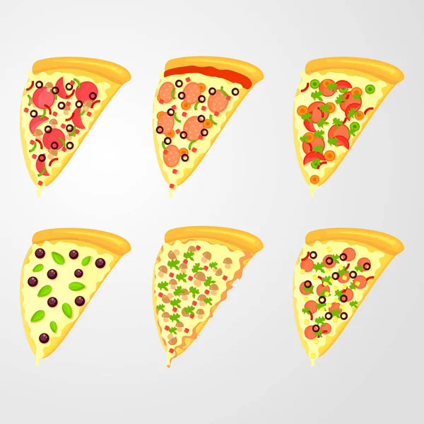 Un conjunto de piezas de dibujos animados de pizza — Vector de stock