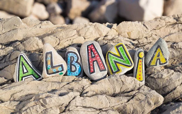 Albania inscription arranged with painted letters on the stones — Stock Photo, Image