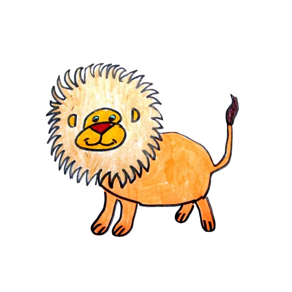 Ilustración de dibujos infantiles de león en blanco —  Fotos de Stock