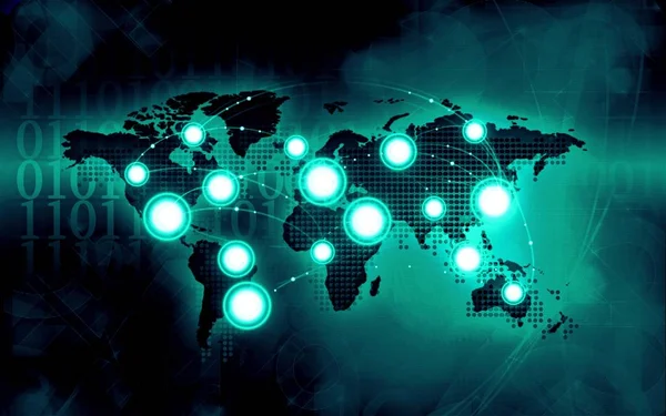 Fond de la technologie de carte du monde avec des points lumineux — Photo