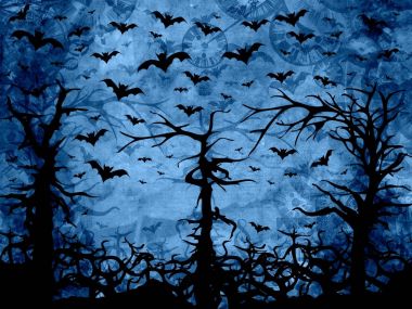 Cadılar Bayramı mavi ağaç arka plan