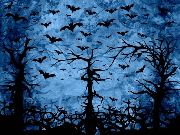 Cadılar Bayramı mavi ağaç arka plan