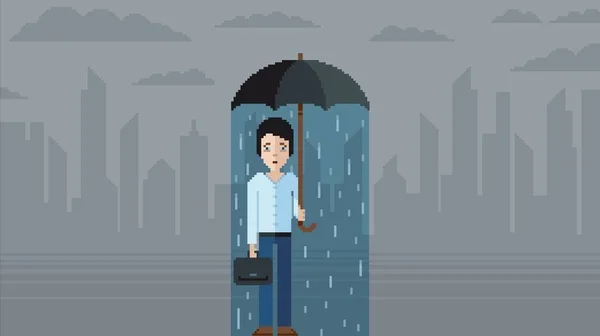 Depresszió koncepció - pixel videojáték rajzos illusztráció — Stock Vector