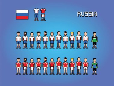 Rusya futbol takım oyuncusu Tekdüzen piksel sanat oyun illüstrasyon