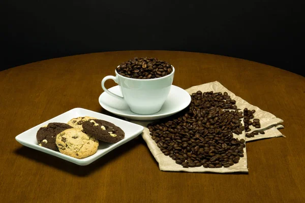 Coffee, Coffee Beans and Cookies — Stock Photo, Image