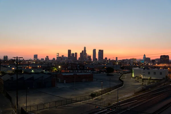 Vacker Orange Solnedgång Mot Downtown Los Angeles Skyline — Stockfoto
