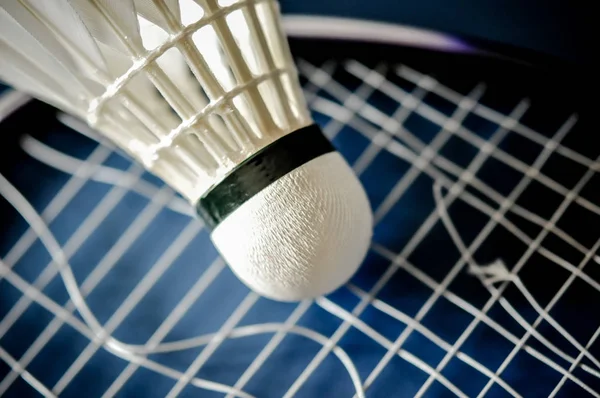 Detail Badminton Raketa Nepřítomnosti Badminton Raketoplánu Kohout — Stock fotografie