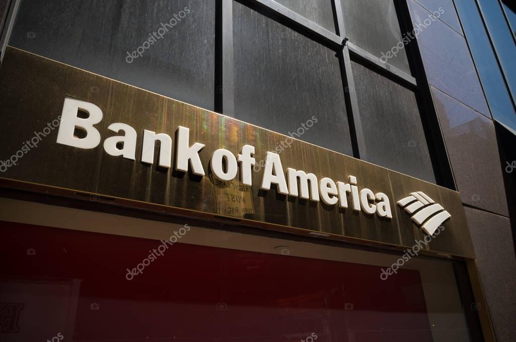 NEW YORK - APRIL 30, 2016: Bank of America logo in manhattan. Bank of America is an American multinational banking and financial services corporation headquartered in Charlotte, North Carolina.